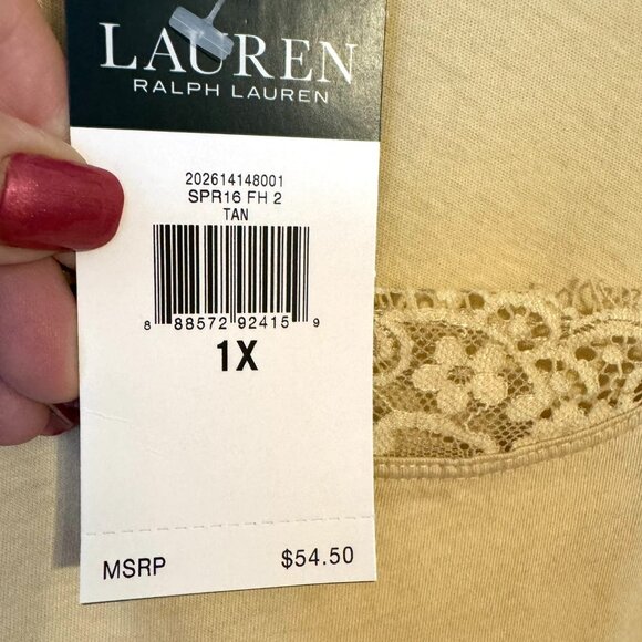 ❤️NWT PERFECT for SUMMER  NEUTRAL TAN TOP LACE DETAIL  1X PLUS      #V - Picture 6 of 7